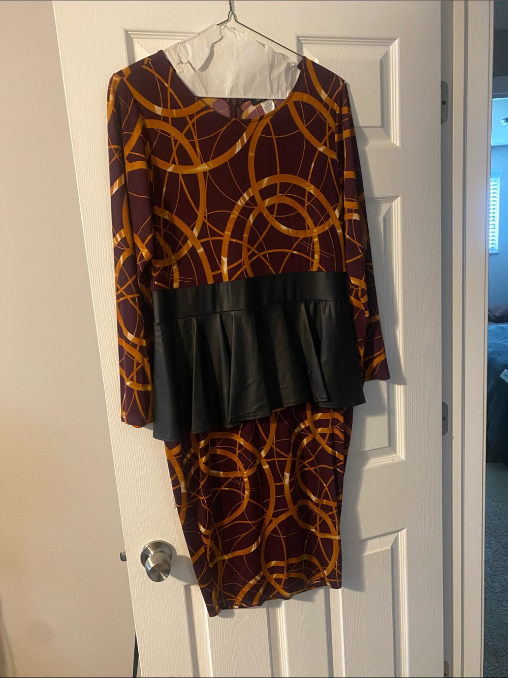 Women's Burgundy & Mustard Print Peplum Skirt Set